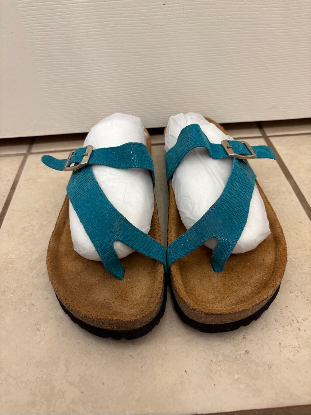Naot Teal Strappy Suede Footbed Sandals